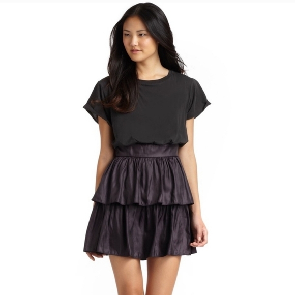 Pencey Tiered Mixed-Media Ruffled Mini Dress Size 6 - Picture 2 of 10